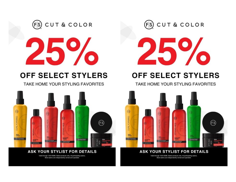 Preview of the two-up 25% off select stylers print sheet